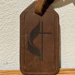 Leather Luggage Tag With Religious Emblem